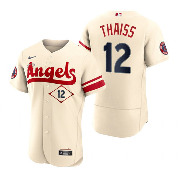 Men's Los Angeles Angels #12 Matt Thaiss Nike Stitched Cream 2022 City Connect Player Jersey