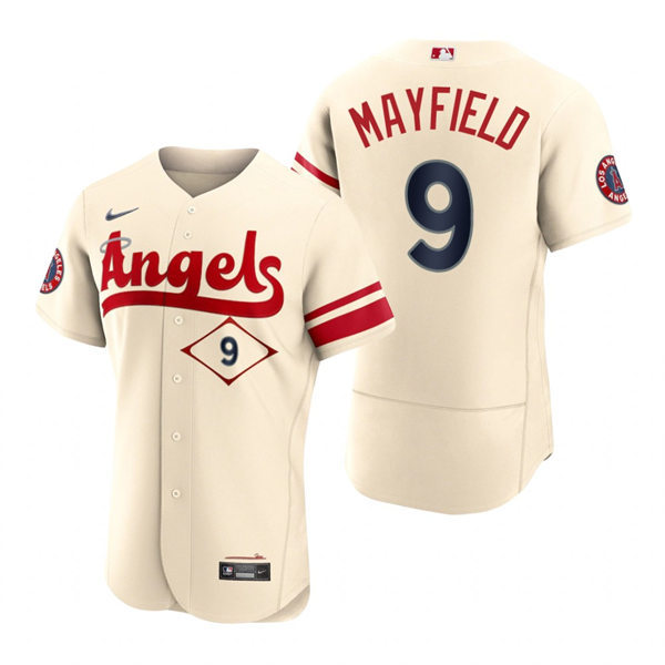Men's Los Angeles Angels #9 Jack Mayfield Nike Stitched Cream 2022 City Connect Player Jersey