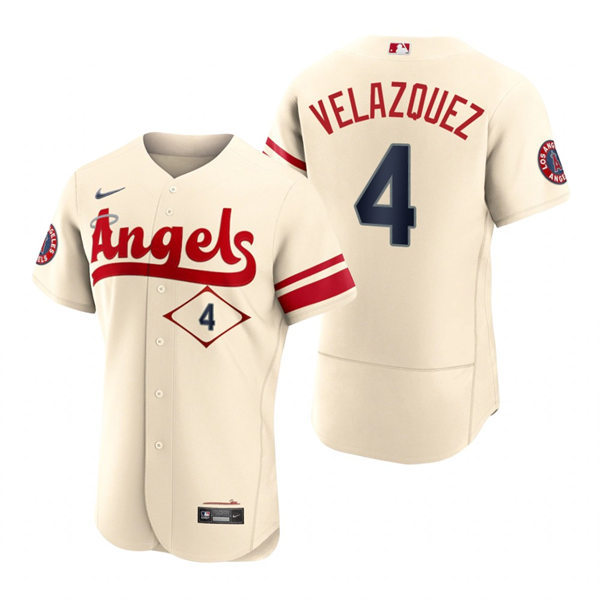 Men's Los Angeles Angels #4 Andrew Velazquez Nike Stitched Cream 2022 City Connect Player Jersey