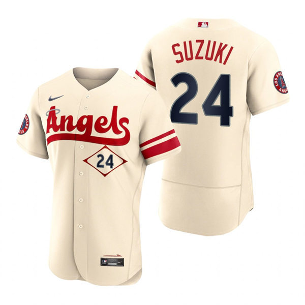 Men's Los Angeles Angels #24 Kurt Suzuki Nike Stitched Cream 2022 City Connect Player Jersey