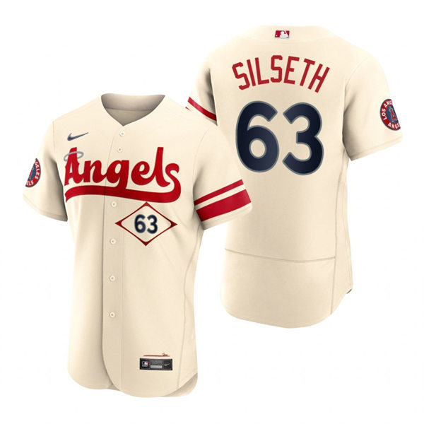 Men's Los Angeles Angels #63 Chase Silseth Nike Stitched Cream 2022 City Connect Player Jersey