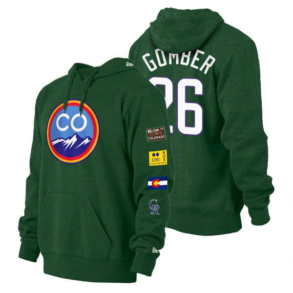 Mens Colorado Rockies #26 Austin Gomber Green 2022 City Connect Pullover Hoodie