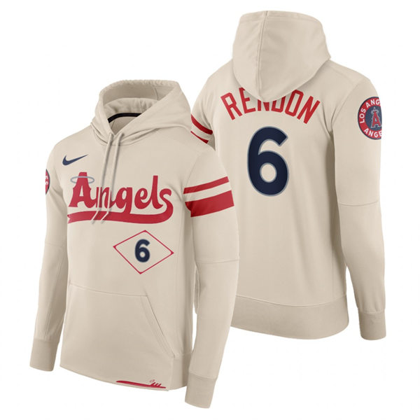 Mens Los Angeles Angels #6 Anthony Rendon Cream 2022 City Connect Pullover Hoodie