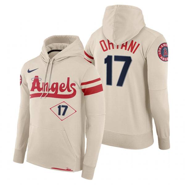 Mens Los Angeles Angels #17 Shohei Ohtani Cream 2022 City Connect Pullover Hoodie