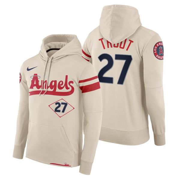 Mens Los Angeles Angels #27 Mike Trout Cream 2022 City Connect Pullover Hoodie