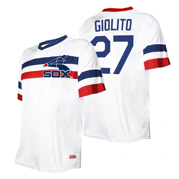 Mens Chicago White Sox #27 Lucas Giolito White V-Neck Cooperstown Collection Jersey