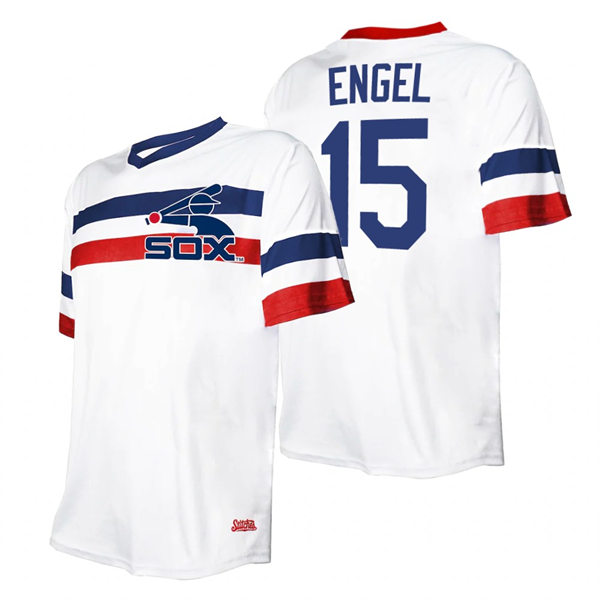 Mens Chicago White Sox #15 Adam Engel Stitches White V-Neck Cooperstown Collection Jersey