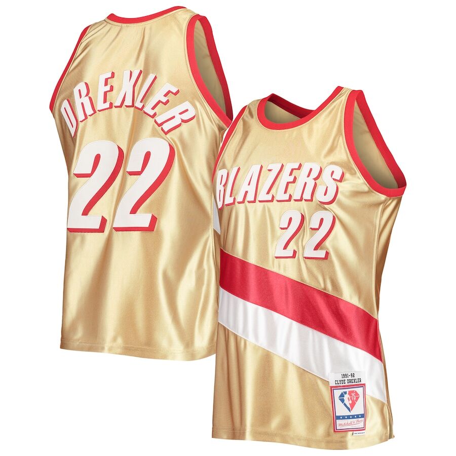 Mens Portland Trail Blazers #22 Clyde Drexler Gold 1991-92 Mitchell & Ness Hardwood Classics Swingman Jersey