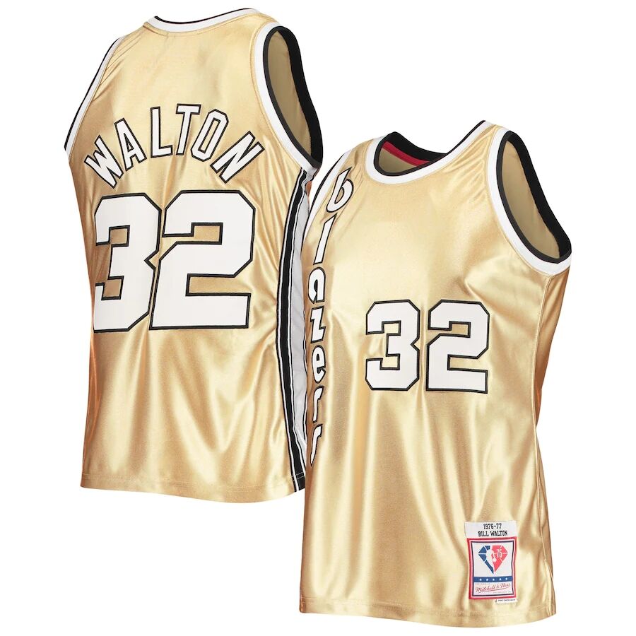 Mens Portland Trail Blazers #32 Bill Walton Gold Mitchell & Ness 1976-77 Hardwood Classics Swingman Jersey