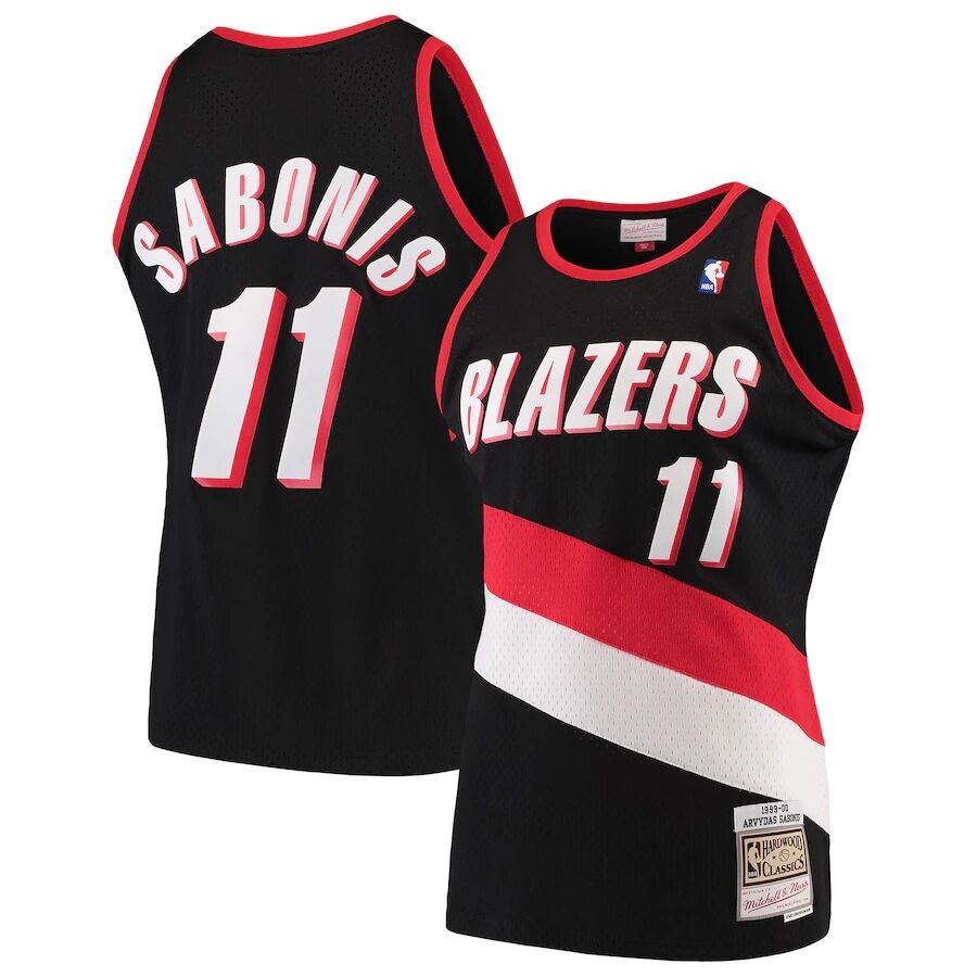 Mens Portland Trail Blazers #11 Arvydas Sabonis Black 1999-2000 Mitchell & Ness Hardwood Classics Swingman Jersey