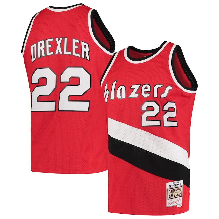 Mens Portland Trail Blazers #22 Clyde Drexler Red 1983-84 Mitchell & Ness Hardwood Classics Swingman Jersey