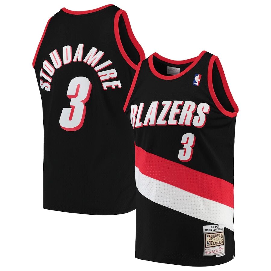 Mens Portland Trail Blazers #3 Damon Stoudamire Black 1999-2000 Mitchell & Ness Hardwood Classics Swingman Jersey