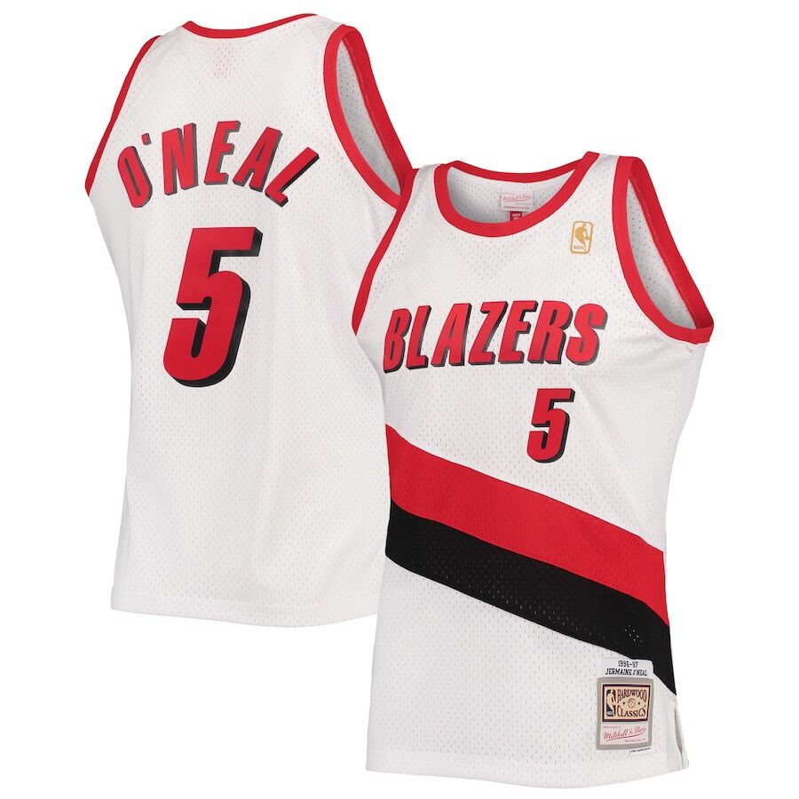 Mens Portland Trail Blazers #5 Jermaine O'Neal White 1996-97 Mitchell & Ness Hardwood Classics Swingman Jersey