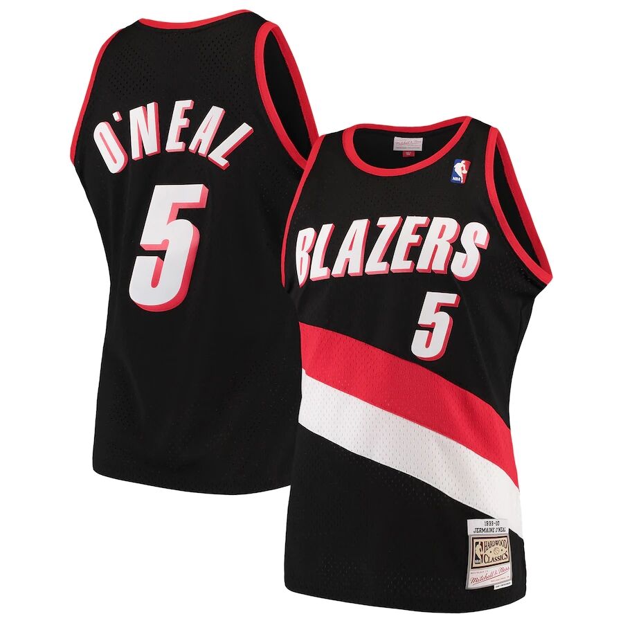 Mens Portland Trail Blazers #5 Jermaine O'Neal Black 1999-2000 Mitchell & Ness Hardwood Classics Swingman Jersey