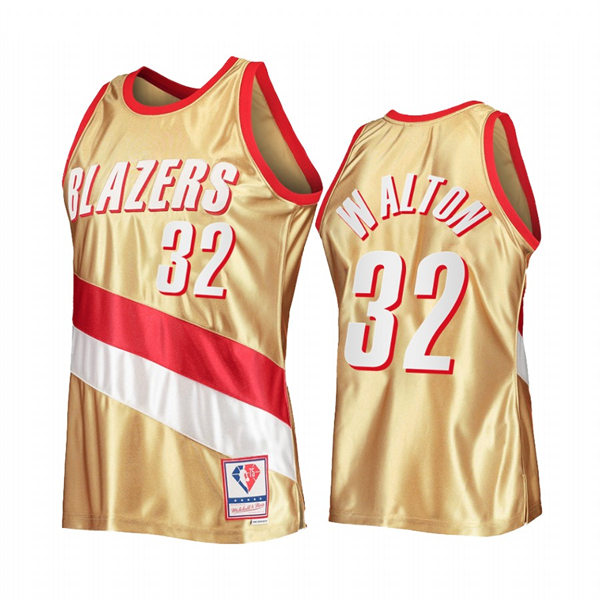 Mens Portland Trail Blazers #32 Bill Walton Gold Mitchell & Ness Hardwood Classics Swingman Jersey