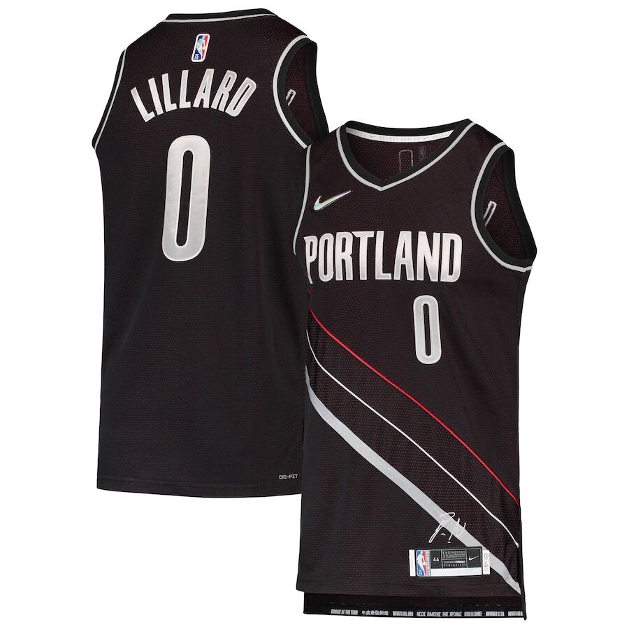 Mens Portland Trail Blazers #0 Damian Lillard Nike Black Select Series Rookie of the Year Swingman Jersey