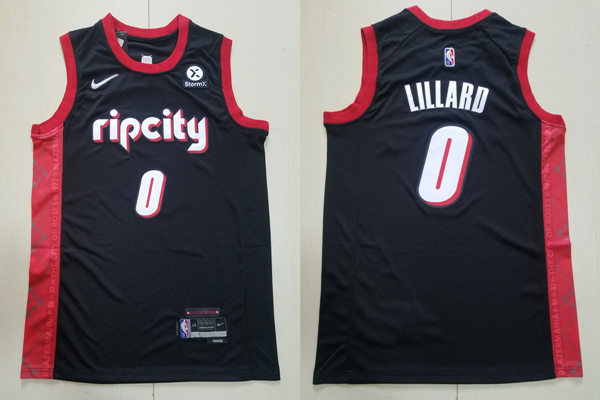 Mens Portland Trail Blazers #0 Damian Lillard Black Diamond Badge 2021-22 City Edition Jersey