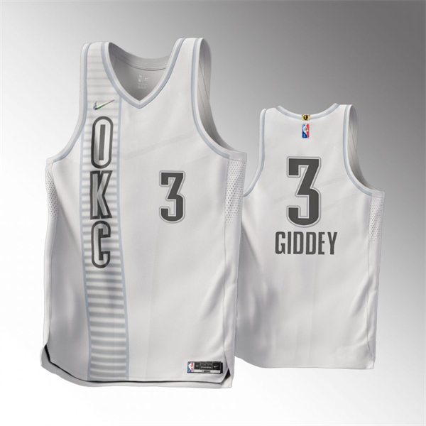 Mens Oklahoma City Thunder #3 Josh Giddey White Diamond Badge 2021-22 City Edition Jersey