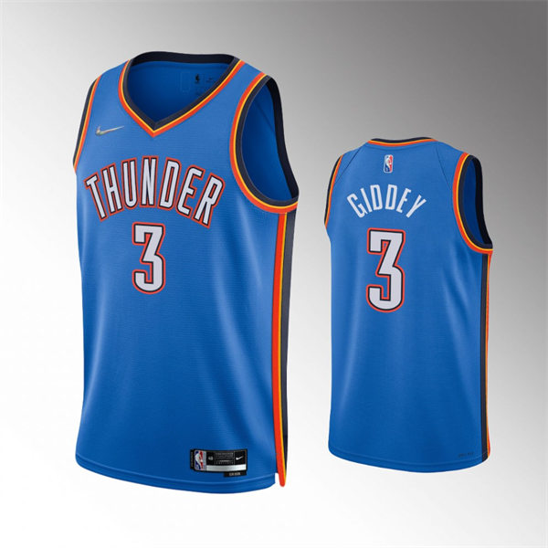 Mens Oklahoma City Thunder #3 Josh Giddey Blue Icon Edition Jersey