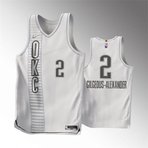 Mens Oklahoma City Thunder #2 Shai Gilgeous-Alexander White Diamond Badge 2021-22 City Edition Jersey
