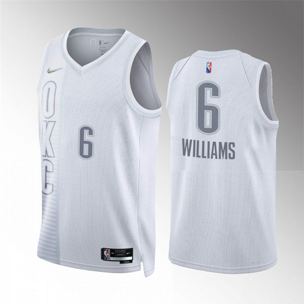 Mens Oklahoma City Thunder #6 Jaylin Williams White Diamond Badge 2021-22 City Edition Jersey