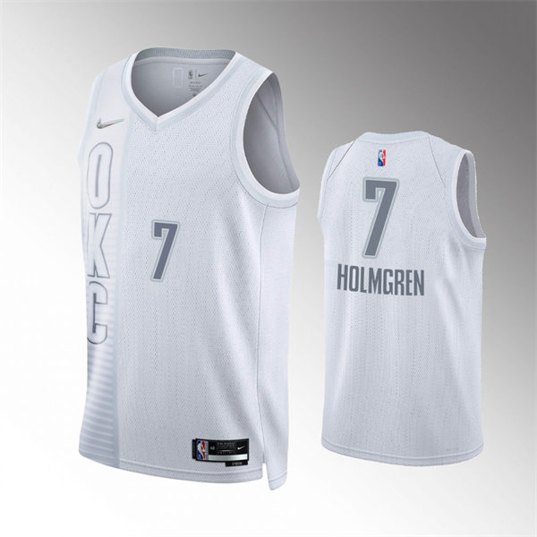 Mens Oklahoma City Thunder #7 Chet Holmgren White Diamond Badge 2021-22 City Edition Jersey