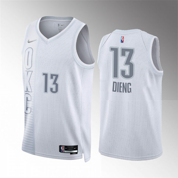 Mens Oklahoma City Thunder #13 Ousmane Dieng White Diamond Badge 2021-22 City Edition Jersey