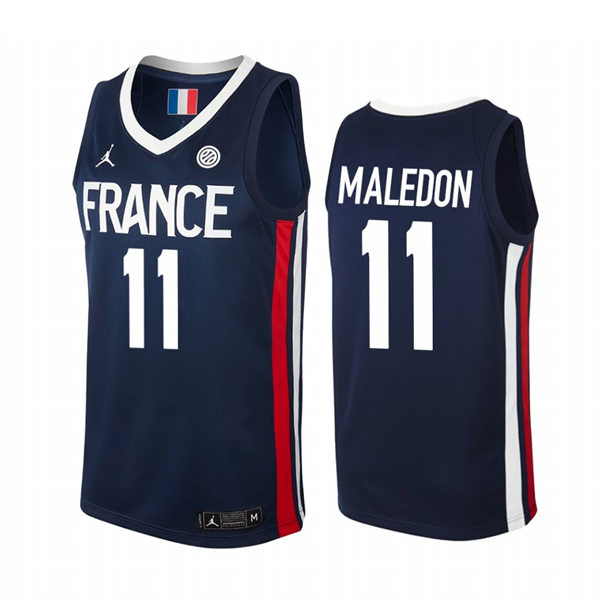 Mens Youth France Team #11 Theo Maledon 2022 Home Navy Basketball Jersey