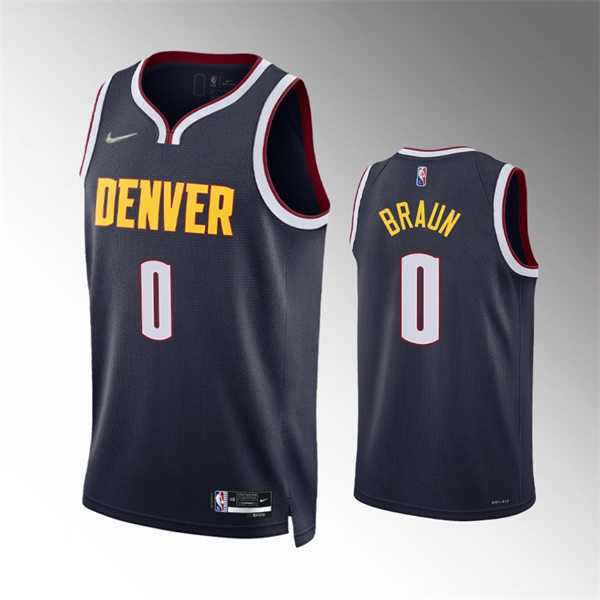 Mens Denver Nuggets #0 Christian Braun Navy Icon Edition Jersey