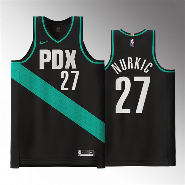 Mens Portland Trail Blazers #27 Jusuf Nurki Black 2022-23 City Edition Jersey