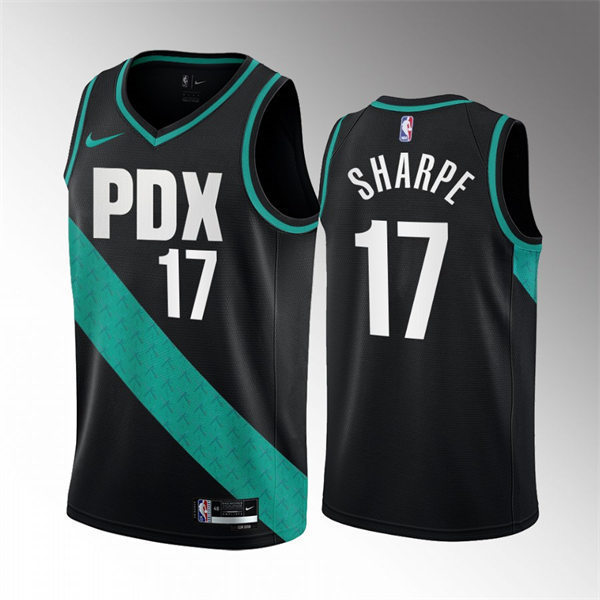Mens Portland Trail Blazers #17 Shaedon Sharpe Black 2022-23 City Edition Jersey