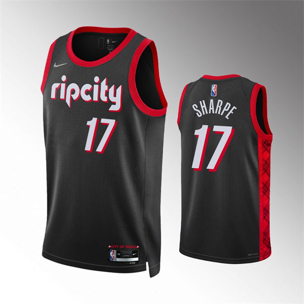 Mens Portland Trail Blazers #17 Shaedon Sharpe Black Diamond Badge 2021-22 City Edition Jersey