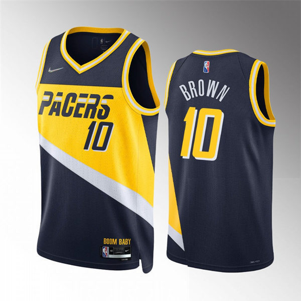 Mens Indiana Pacers #10 Kendall Brown Navy Diamond Badge 2021-22 City Edition Jersey
