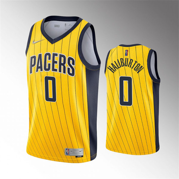Mens Indiana Pacers #0 Tyrese Haliburton Yellow 2021 Earned Edition Jersey