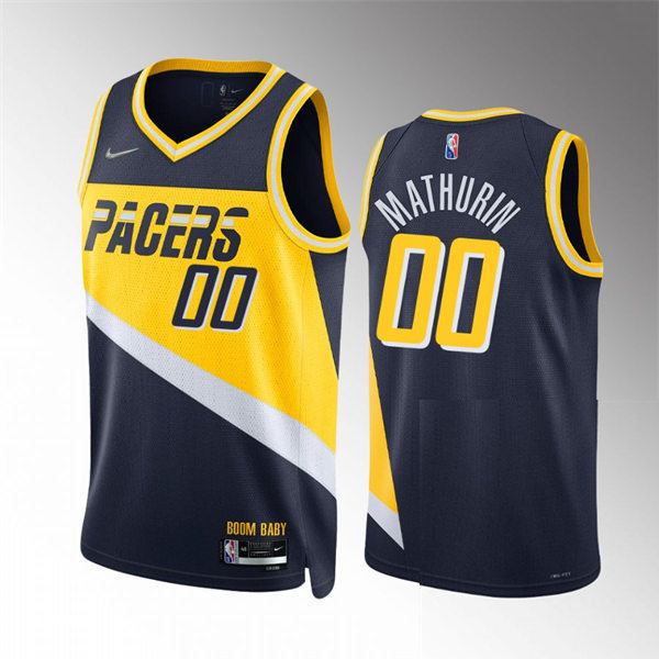 Mens Indiana Pacers #00 Bennedict Mathurin Navy Diamond Badge 2021-22 City Edition Jersey