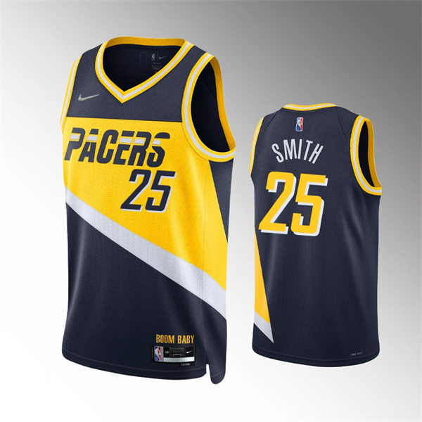 Mens Indiana Pacers #25 Jalen Smith Navy Diamond Badge 2021-22 City Edition Jersey