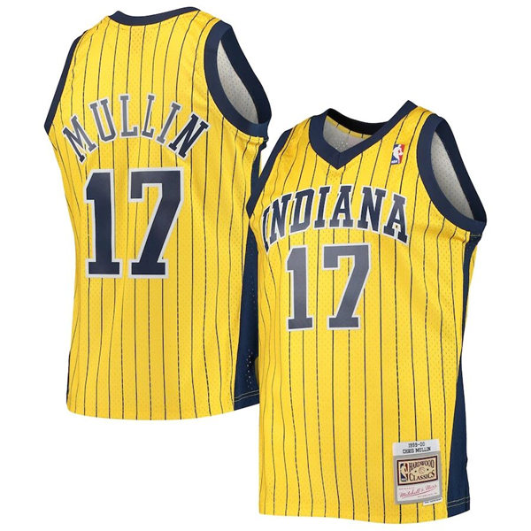 Mens Youth Indiana Pacers #17 Chris Mullin Gold Pinstripe Mitchell & Ness 1999-00 Hardwood Classics Swingman Jersey