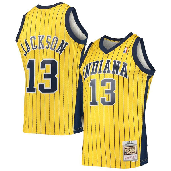 Mens Youth Indiana Pacers #13 Mark Jackson Gold Pinstripe Mitchell & Ness 1999-00 Hardwood Classics Swingman Jersey