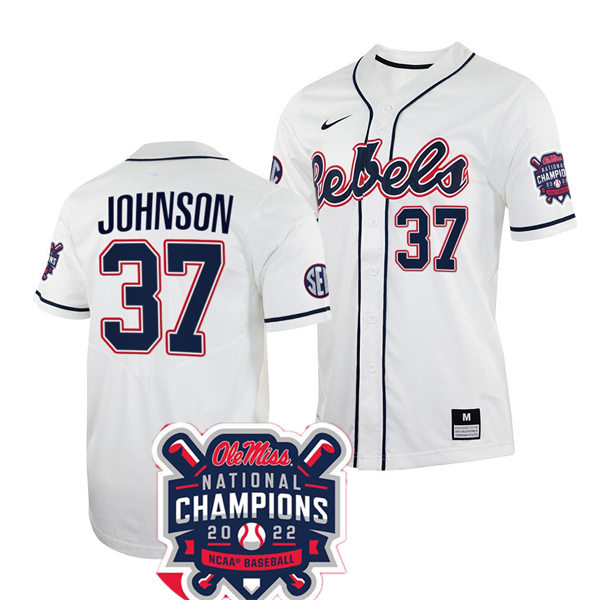 Mens Youth Ole Miss Rebels #37 Brandon Johnson White 2022 College Baseball World Series Champions Jersey