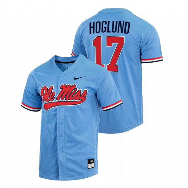 Mens Youth Ole Miss Rebels #17 Gunnar Hoglund Powder Blue College Baseball Game Jersey