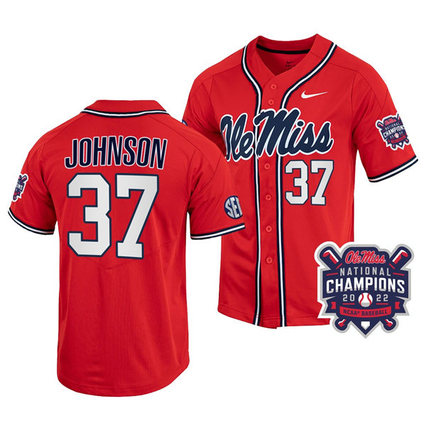 Mens Youth Ole Miss Rebels #37 Brandon Johnson Red 2022 College Baseball World Series Champions Jersey