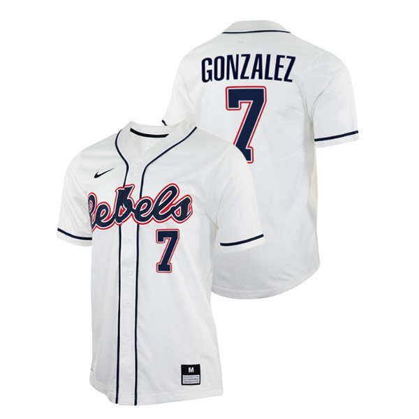 Mens Youth Ole Miss Rebels #7 Jacob Gonzalez White College Baseball Game Jersey