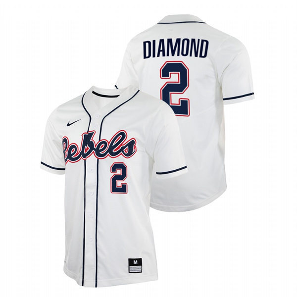 Mens Youth Ole Miss Rebels #2 Derek Diamond White College Baseball Game Jersey