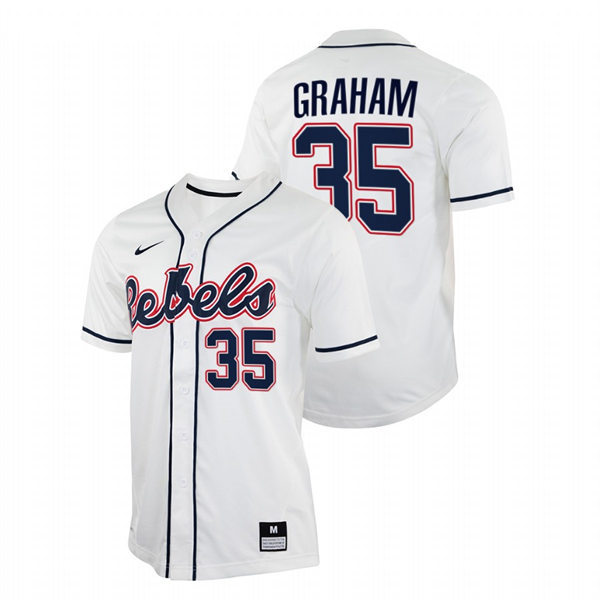 Mens Youth Ole Miss Rebels #35 Kevin Graham White College Baseball Game Jersey