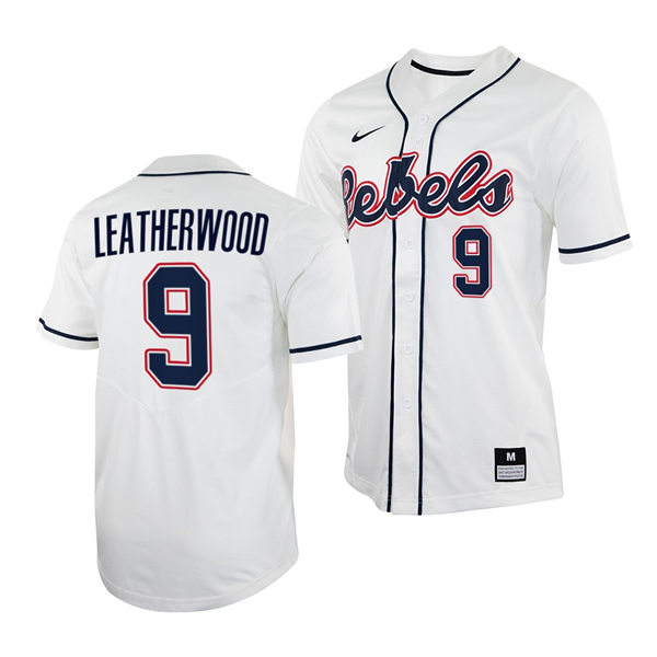 Mens Youth Ole Miss Rebels #9 Hayden Leatherwood White College Baseball Game Jersey
