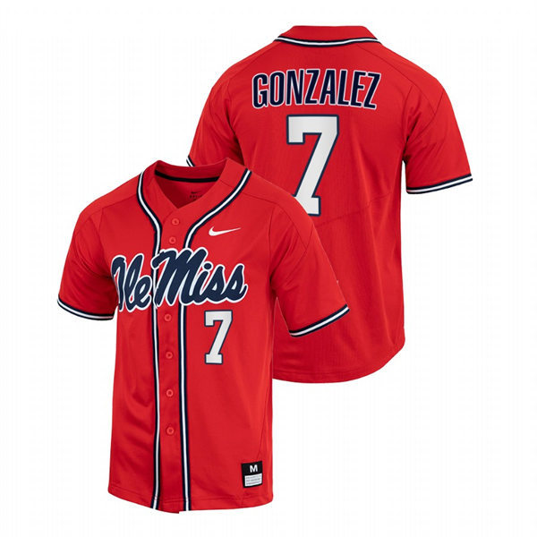 Mens Youth Ole Miss Rebels #7 Jacob Gonzalez Red College Baseball Game Jersey