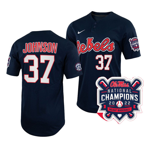 Mens Youth Ole Miss Rebels #37 Brandon Johnson Navy 2022 College Baseball World Series Champions Jersey