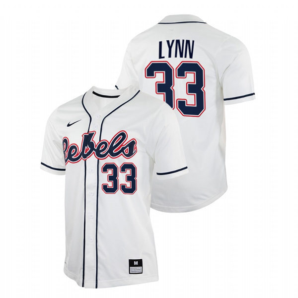 Mens Youth Ole Miss Rebels #33 Lance Lynn White College Baseball Game Jersey