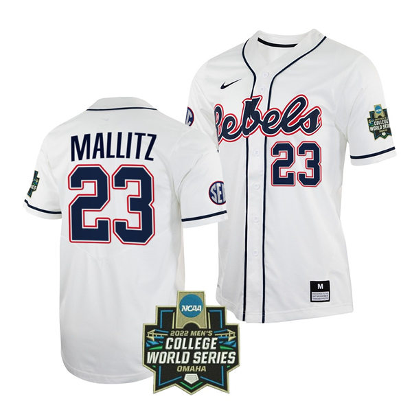 Mens Youth Ole Miss Rebels #23 Josh Mallitz White 2022 College Baseball World Series Champions Jersey