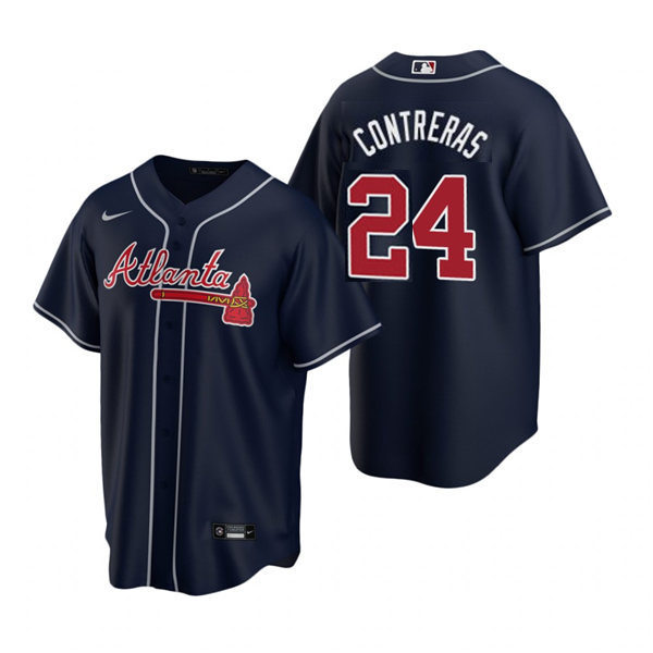 Mens Atlanta Braves #24 William Contreras Navy Alternate CoolBase Jersey